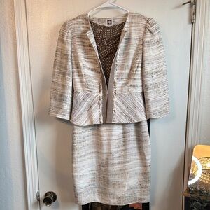 Anne Klein Cream and Brown Polka Dot Blouse old money